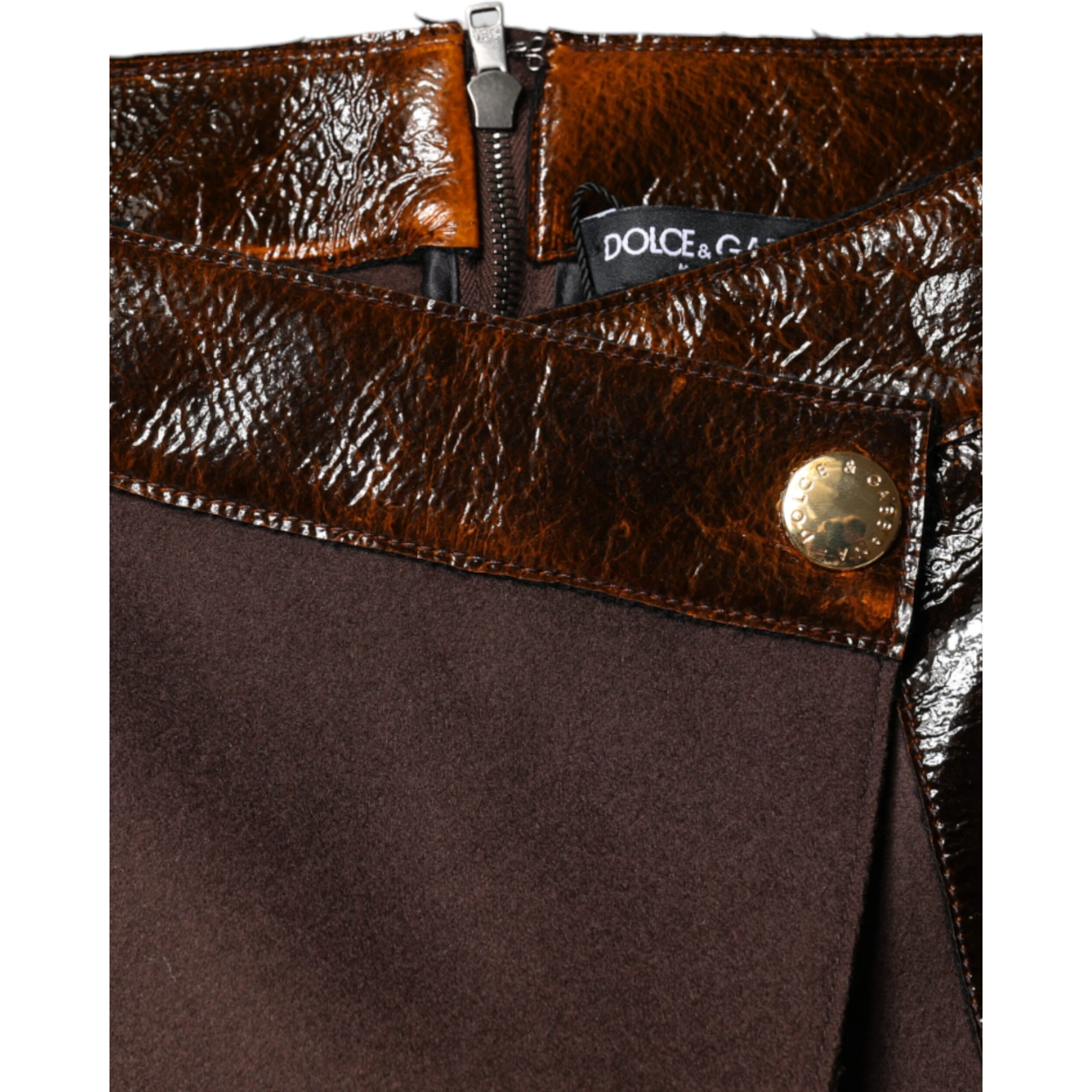 Brown Virgin Wool Mid Waist A-line Mini Skirt