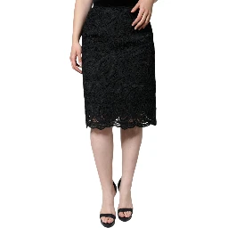 Black Floral Lace HighWaist Pencil Cut Skirt