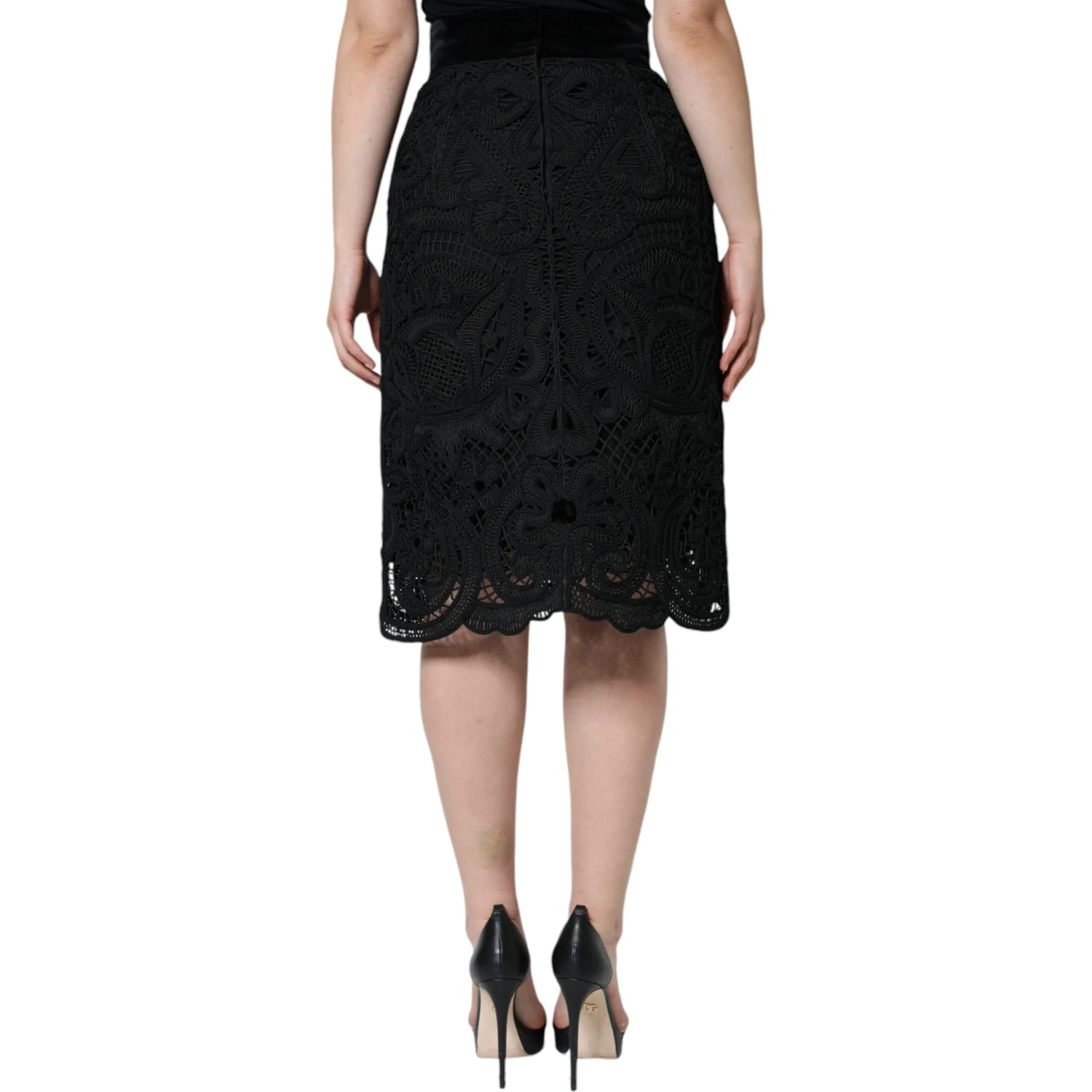 Black Floral Lace HighWaist Pencil Cut Skirt