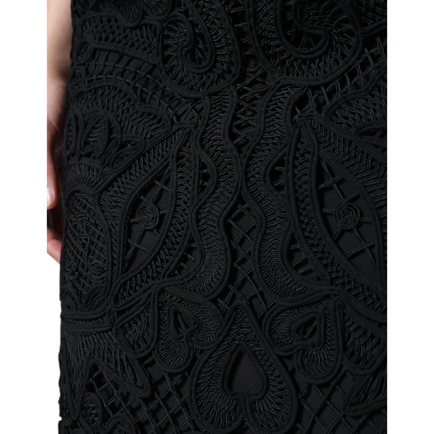 Black Floral Lace HighWaist Pencil Cut Skirt