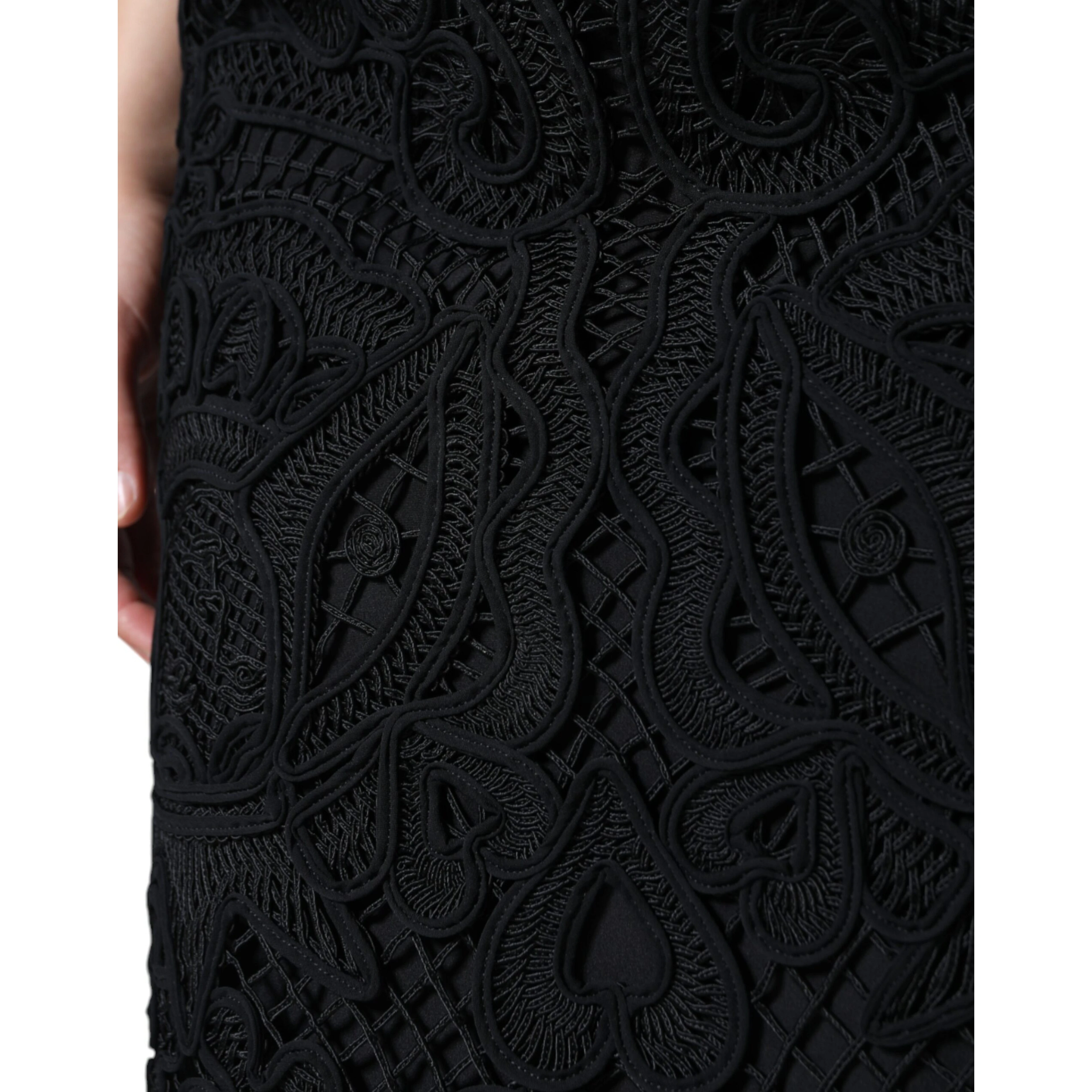 Black Floral Lace HighWaist Pencil Cut Skirt
