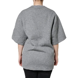Gray Cotton Blend Embellished Tee T-shirt