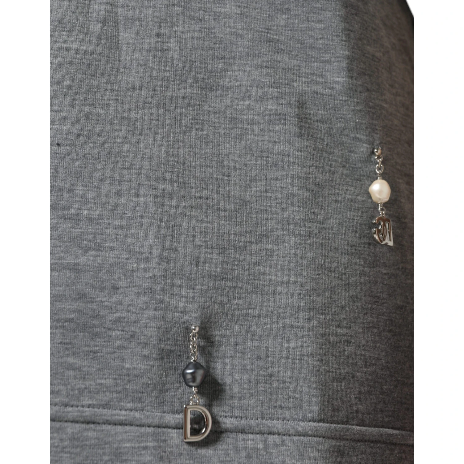 Gray Cotton Blend Embellished Tee T-shirt