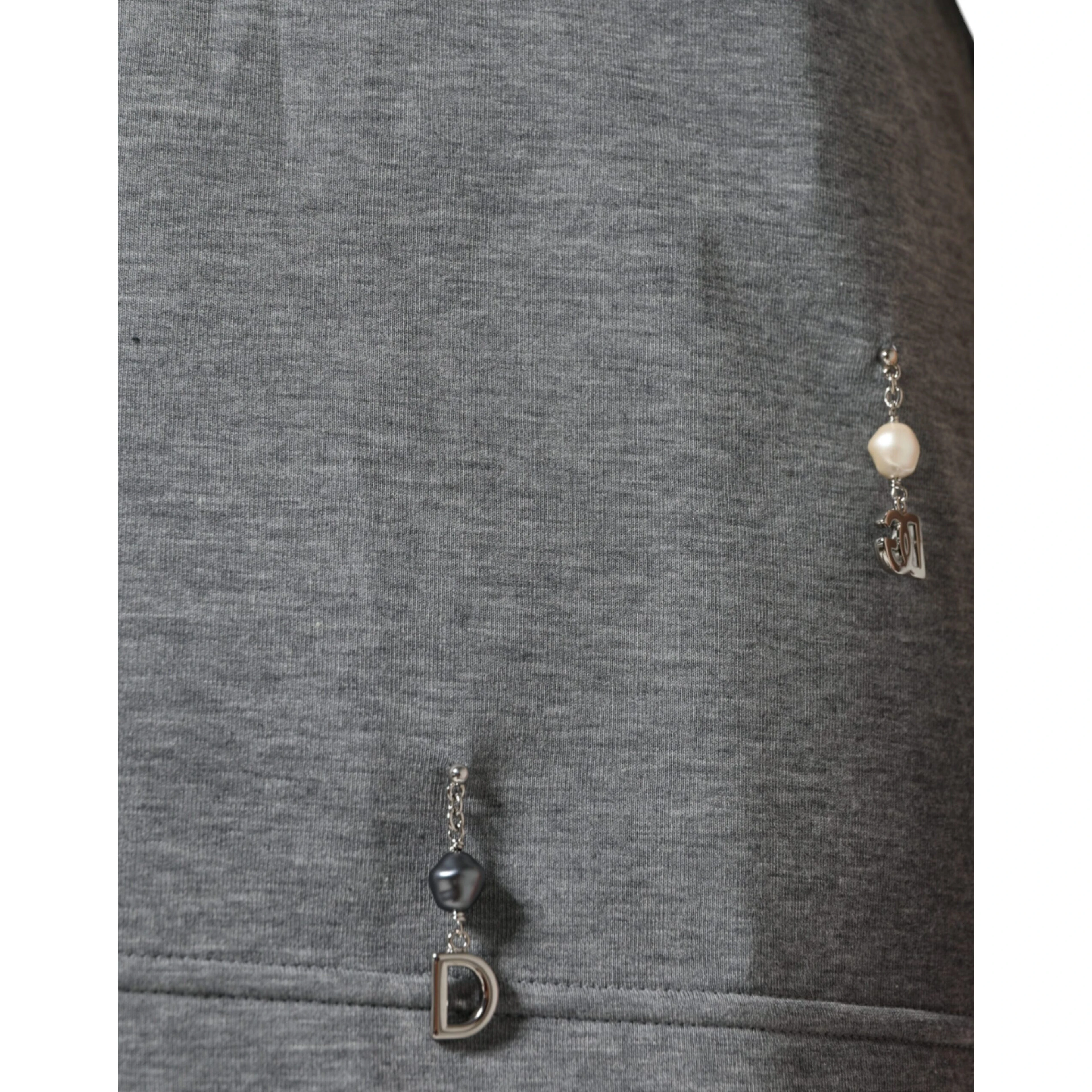 Gray Cotton Blend Embellished Tee T-shirt