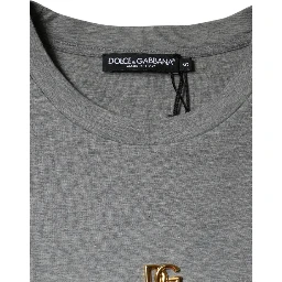 Gray Cotton Blend Embellished Tee T-shirt