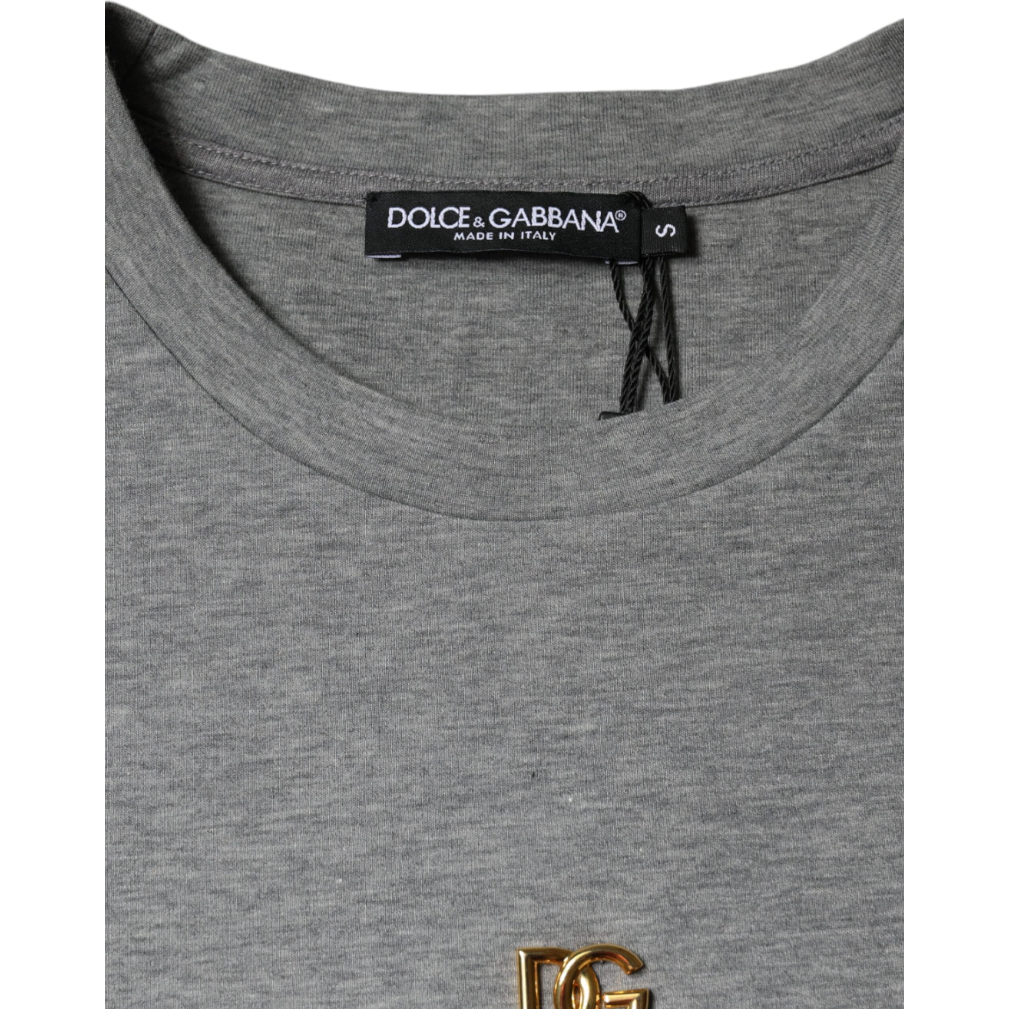 Gray Cotton Blend Embellished Tee T-shirt