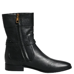 Black Leather Logo Mid Calf Boots Shoes