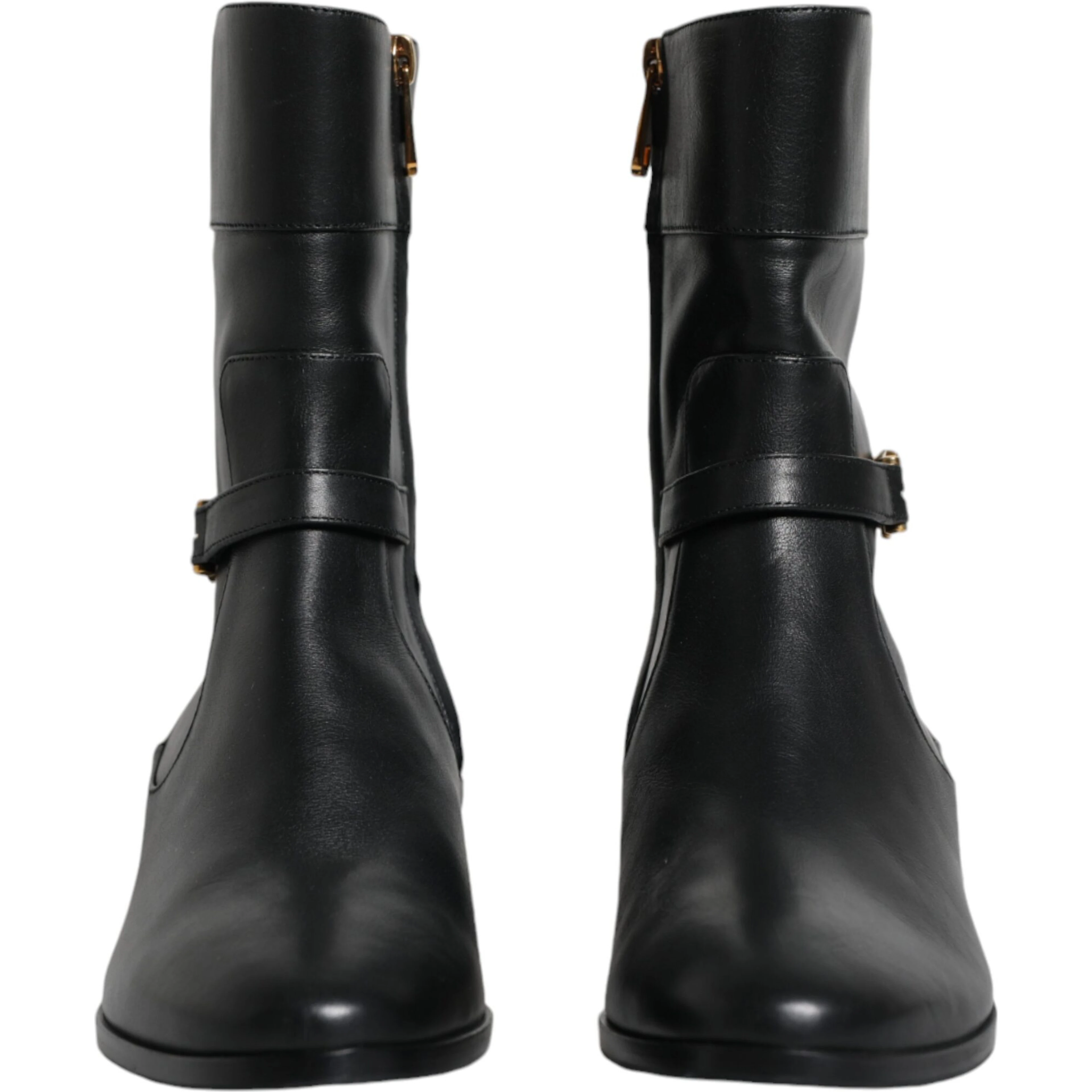 Black Leather Logo Mid Calf Boots Shoes