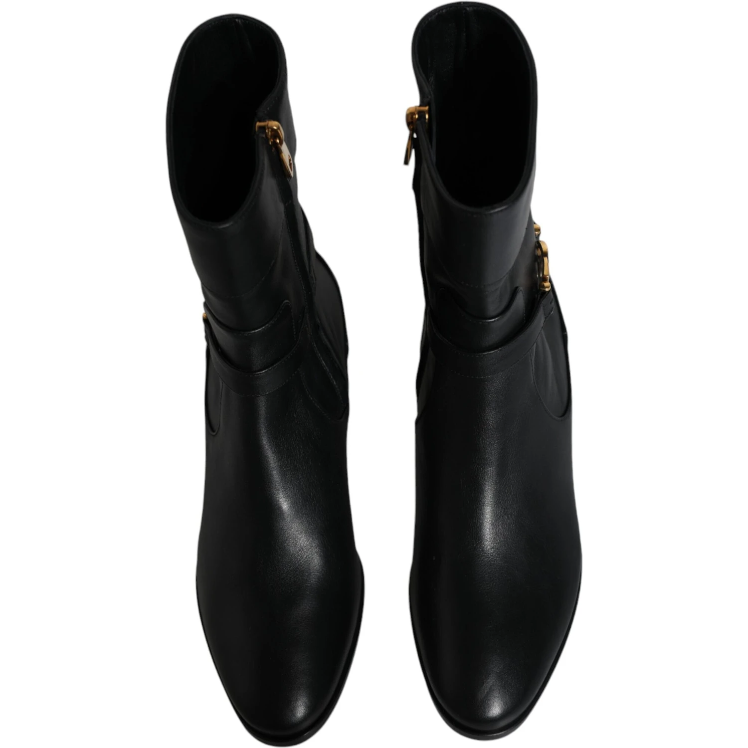 Black Leather Logo Mid Calf Boots Shoes