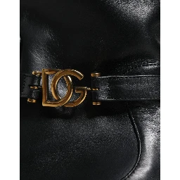 Black Leather Logo Mid Calf Boots Shoes