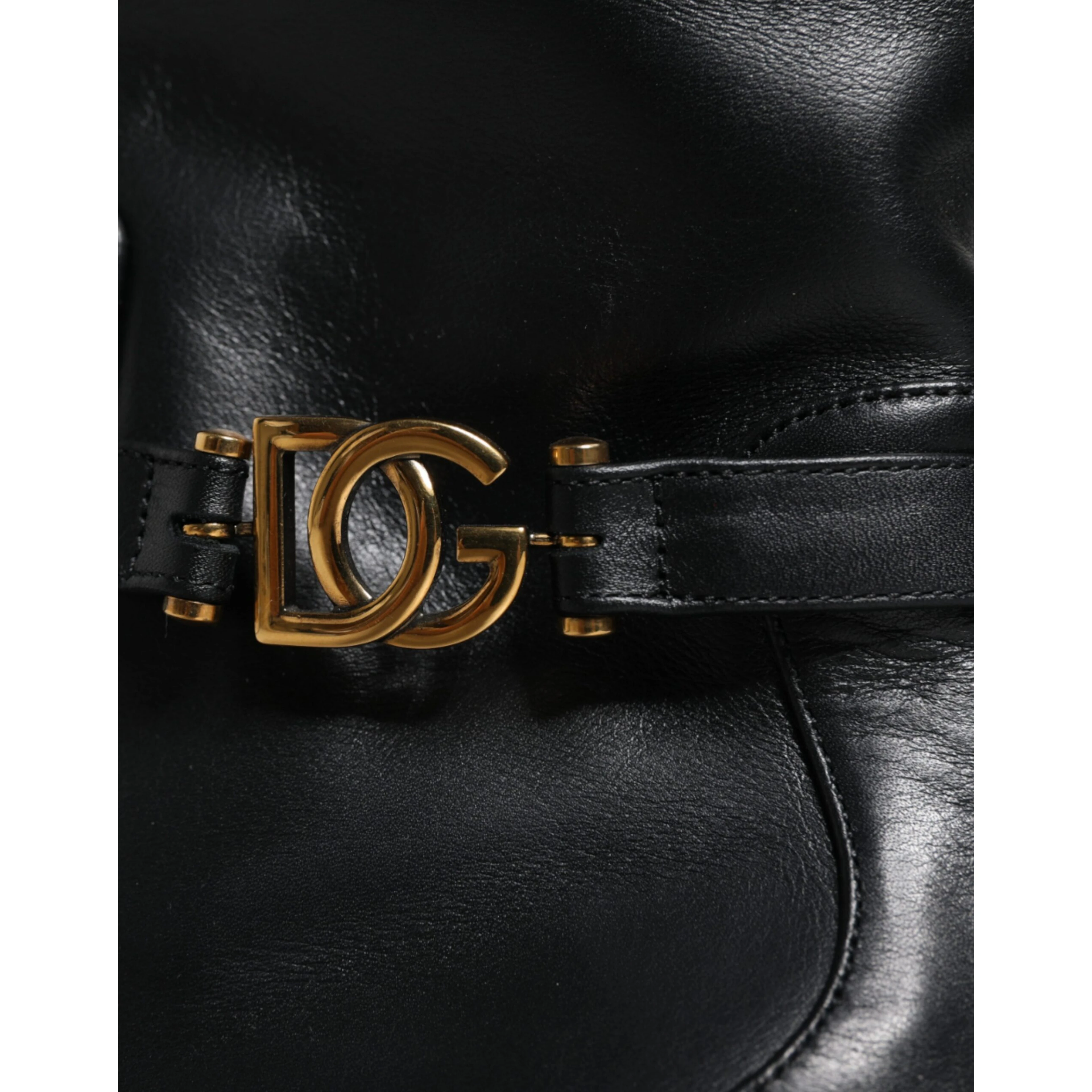 Black Leather Logo Mid Calf Boots Shoes