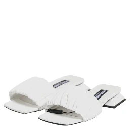 White Leather Slides Flats Sandals Shoes