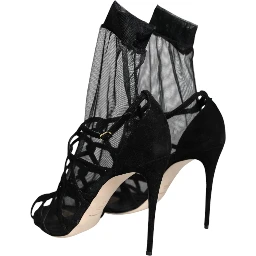 Black Tulle Stretch Heels Sandals Shoes