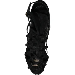 Black Tulle Stretch Heels Sandals Shoes