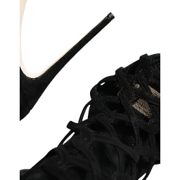 Black Tulle Stretch Heels Sandals Shoes
