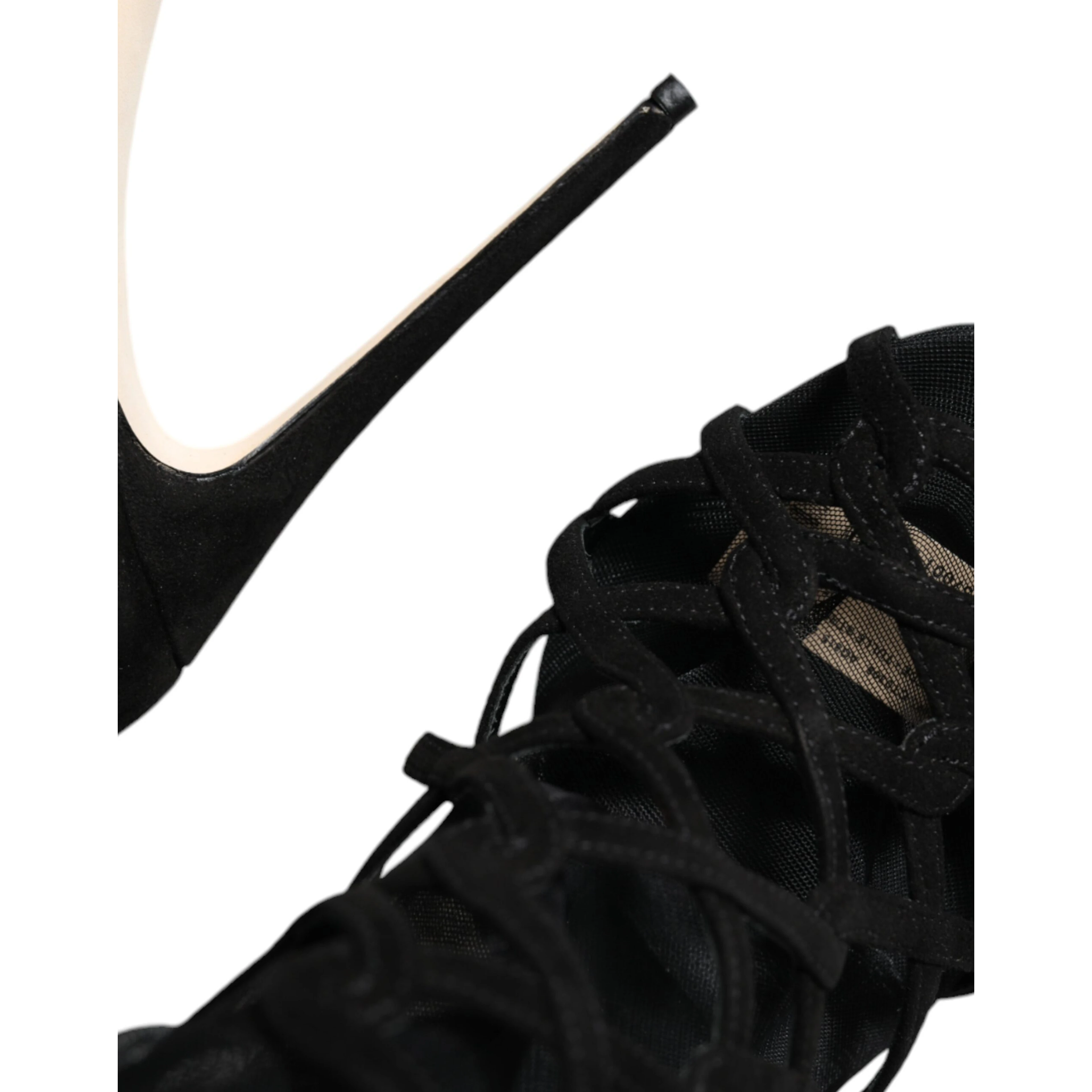 Black Tulle Stretch Heels Sandals Shoes