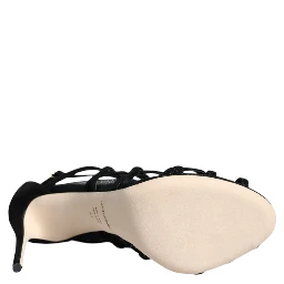 Black Tulle Stretch Heels Sandals Shoes