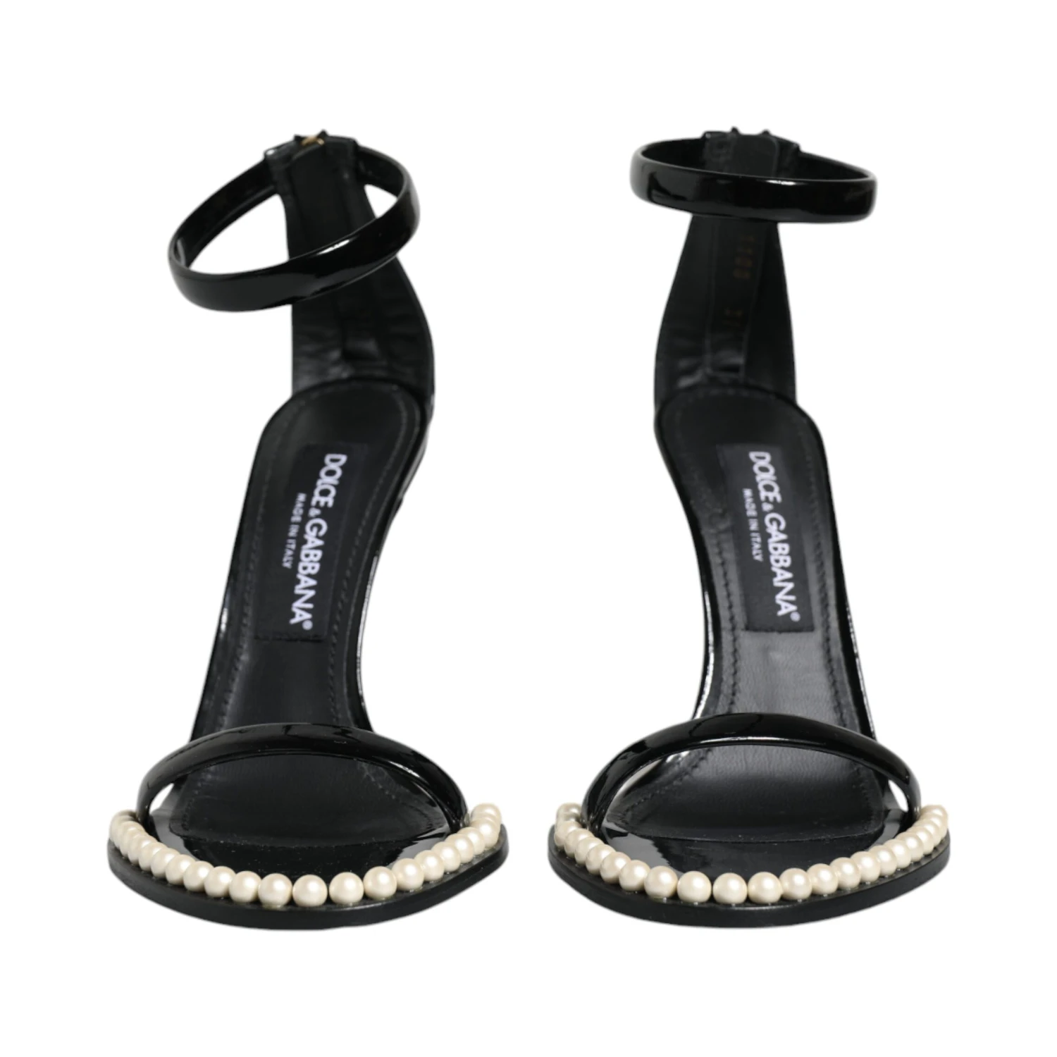 Black Keira Leather Faux Pearl Sandals Heels Shoes