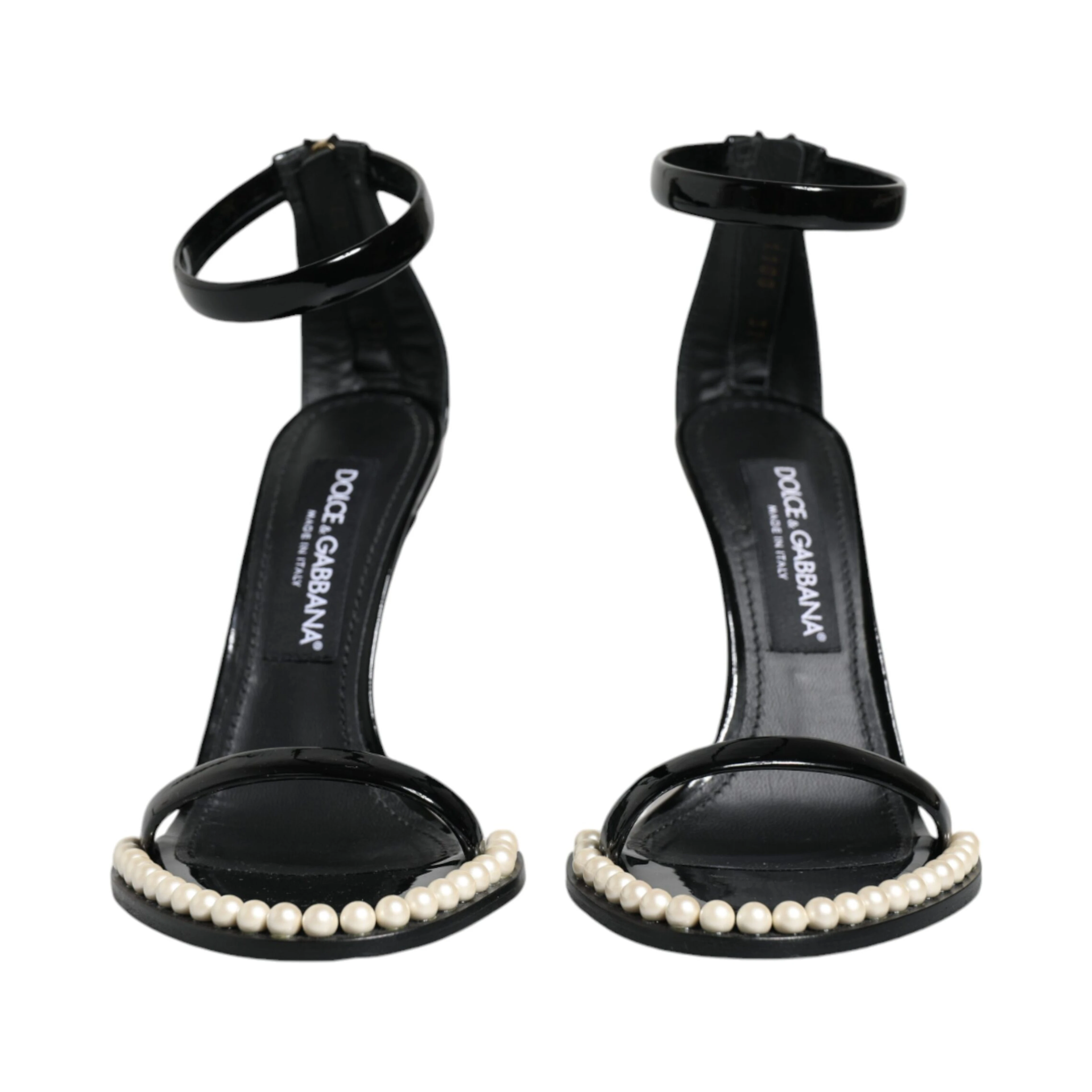 Black Keira Leather Faux Pearl Sandals Heels Shoes