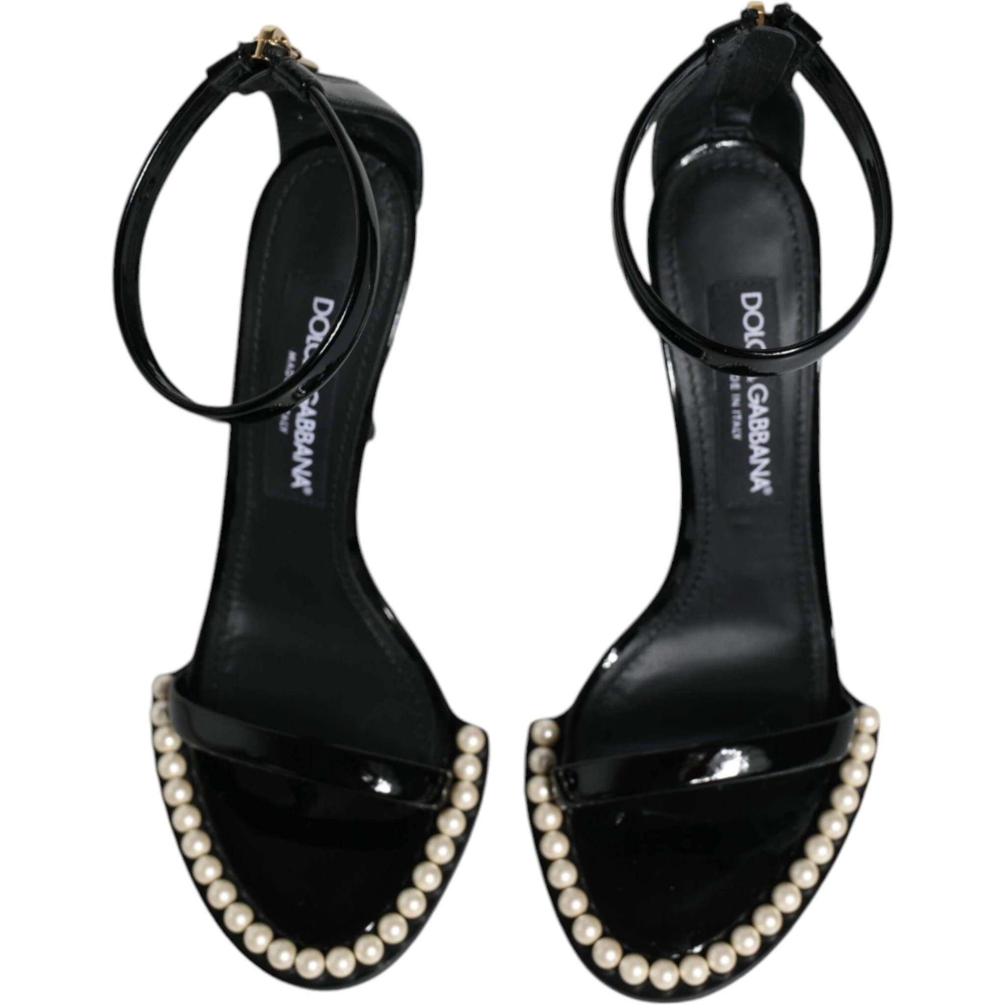 Black Keira Leather Faux Pearl Sandals Heels Shoes