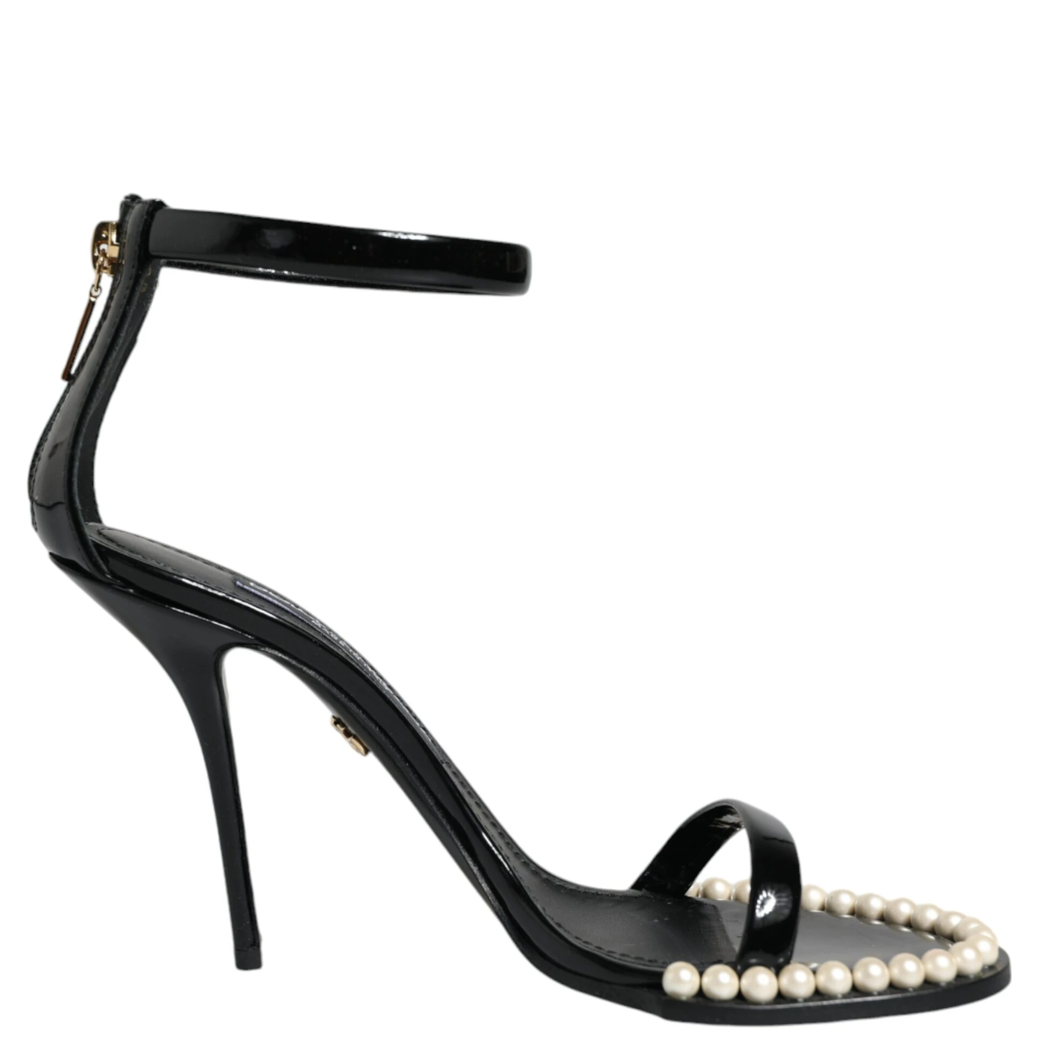 Black Keira Leather Faux Pearl Sandals Heels Shoes