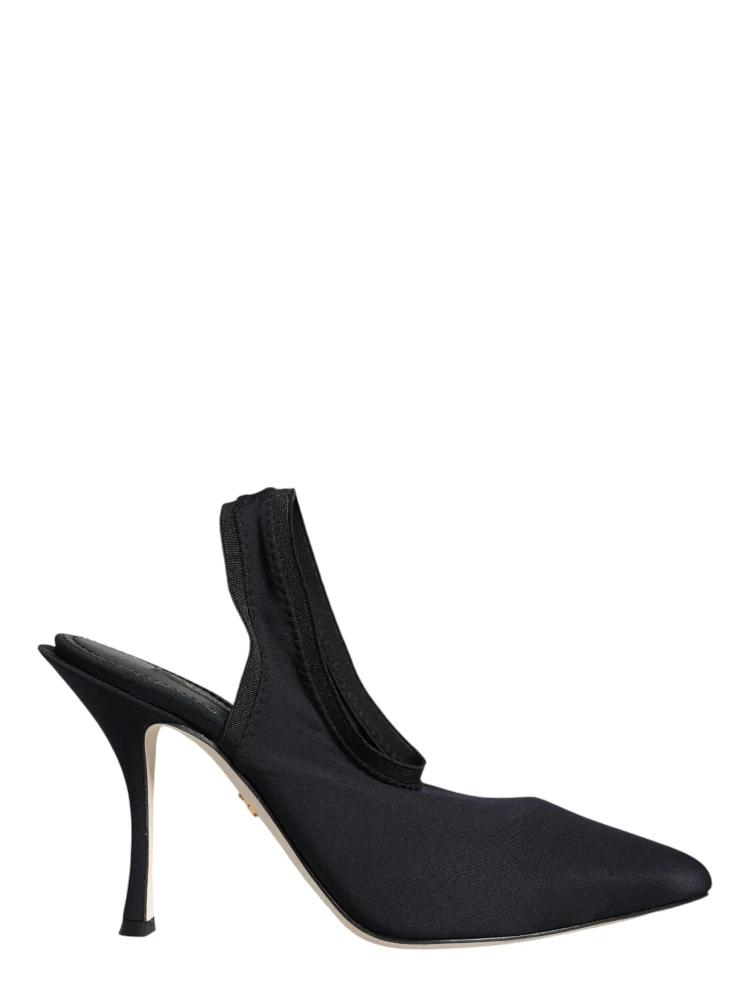 Black Jersey Stretch Heels Slingback Shoes