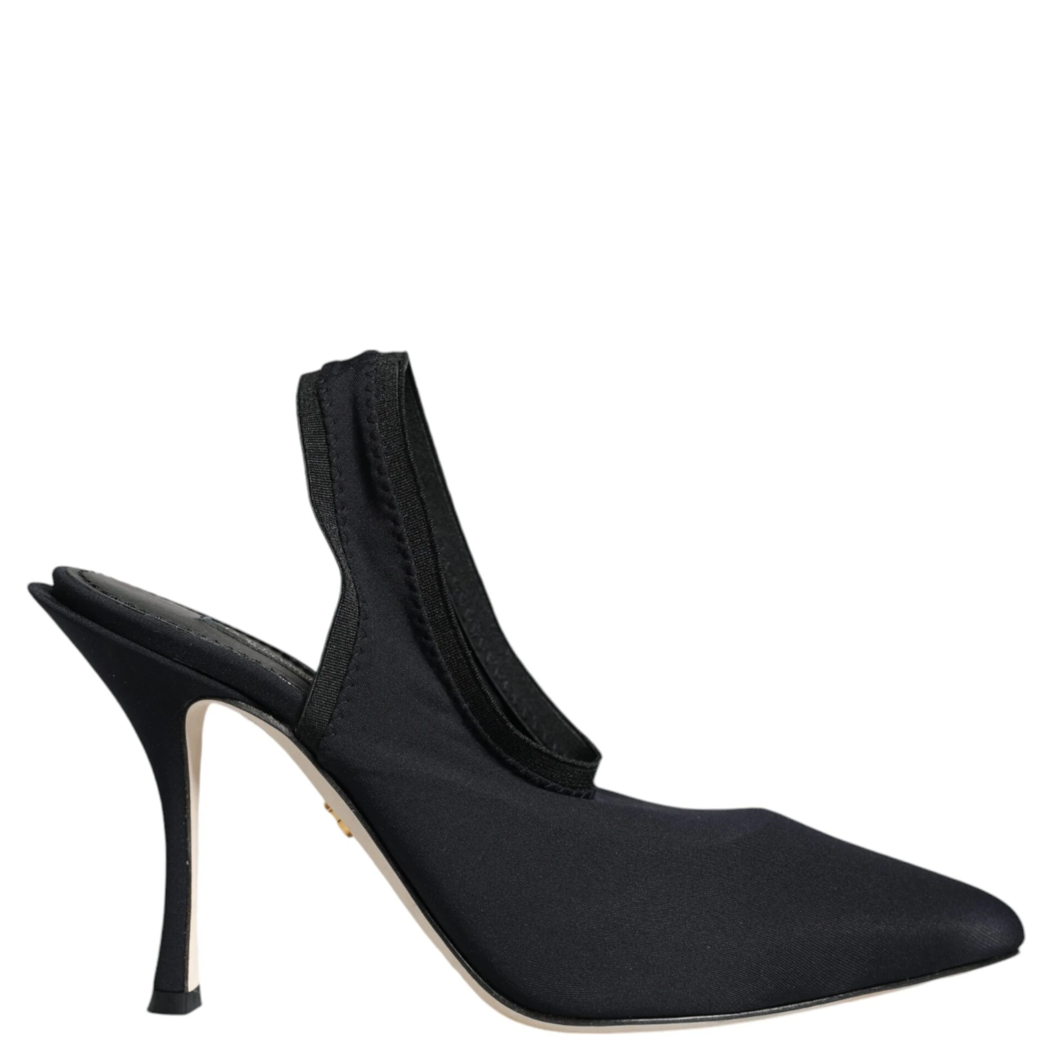 Black Jersey Stretch Heels Slingback Shoes