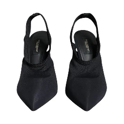 Black Jersey Stretch Heels Slingback Shoes