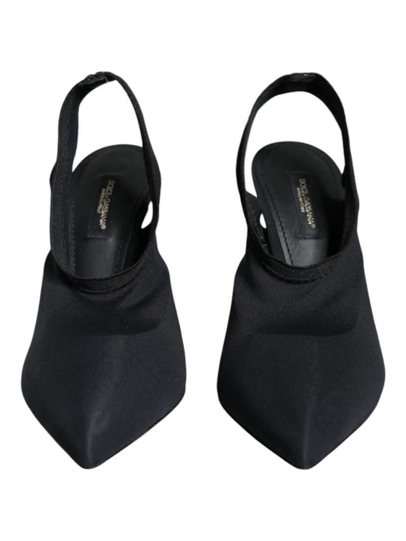 Black Jersey Stretch Heels Slingback Shoes