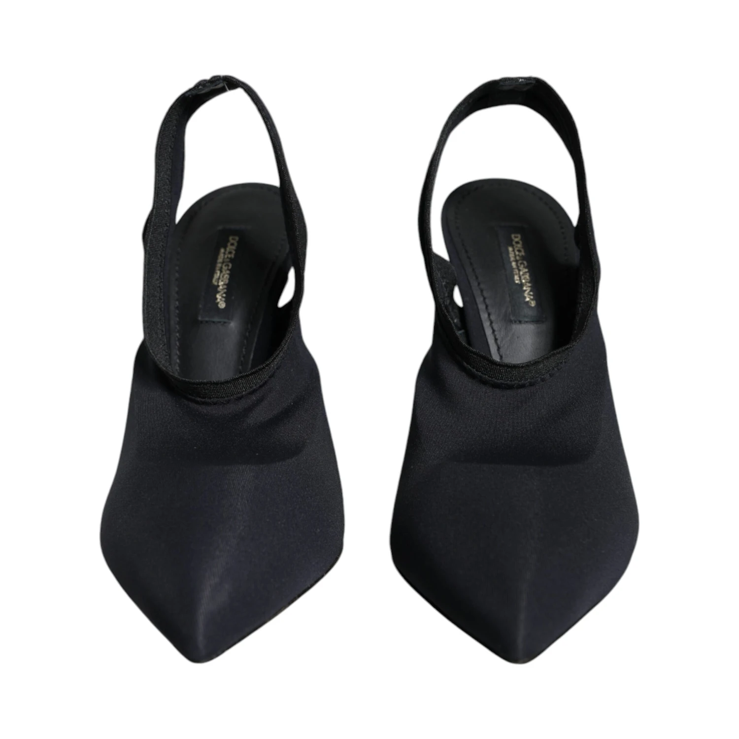 Black Jersey Stretch Heels Slingback Shoes
