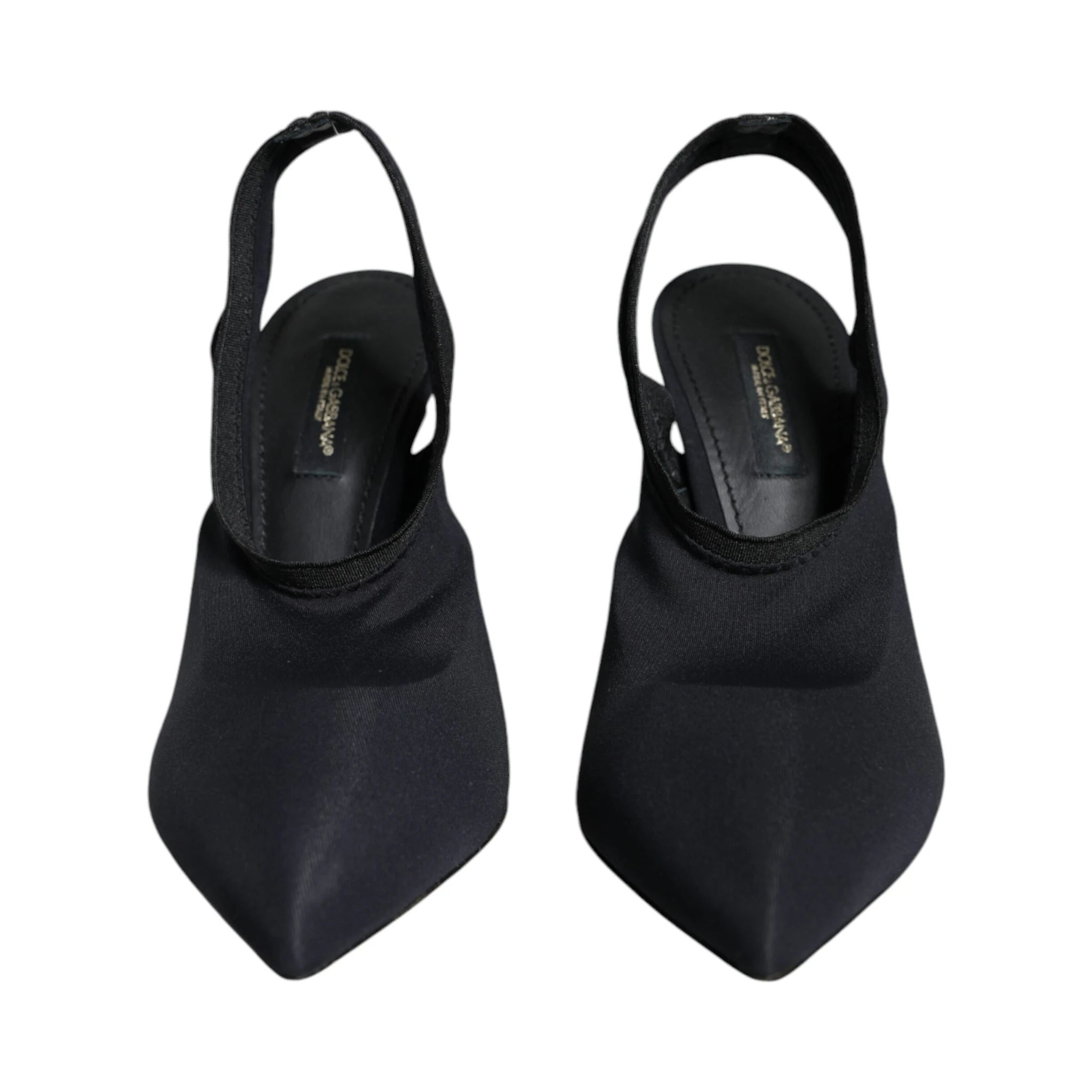 Black Jersey Stretch Heels Slingback Shoes