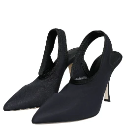 Black Jersey Stretch Heels Slingback Shoes