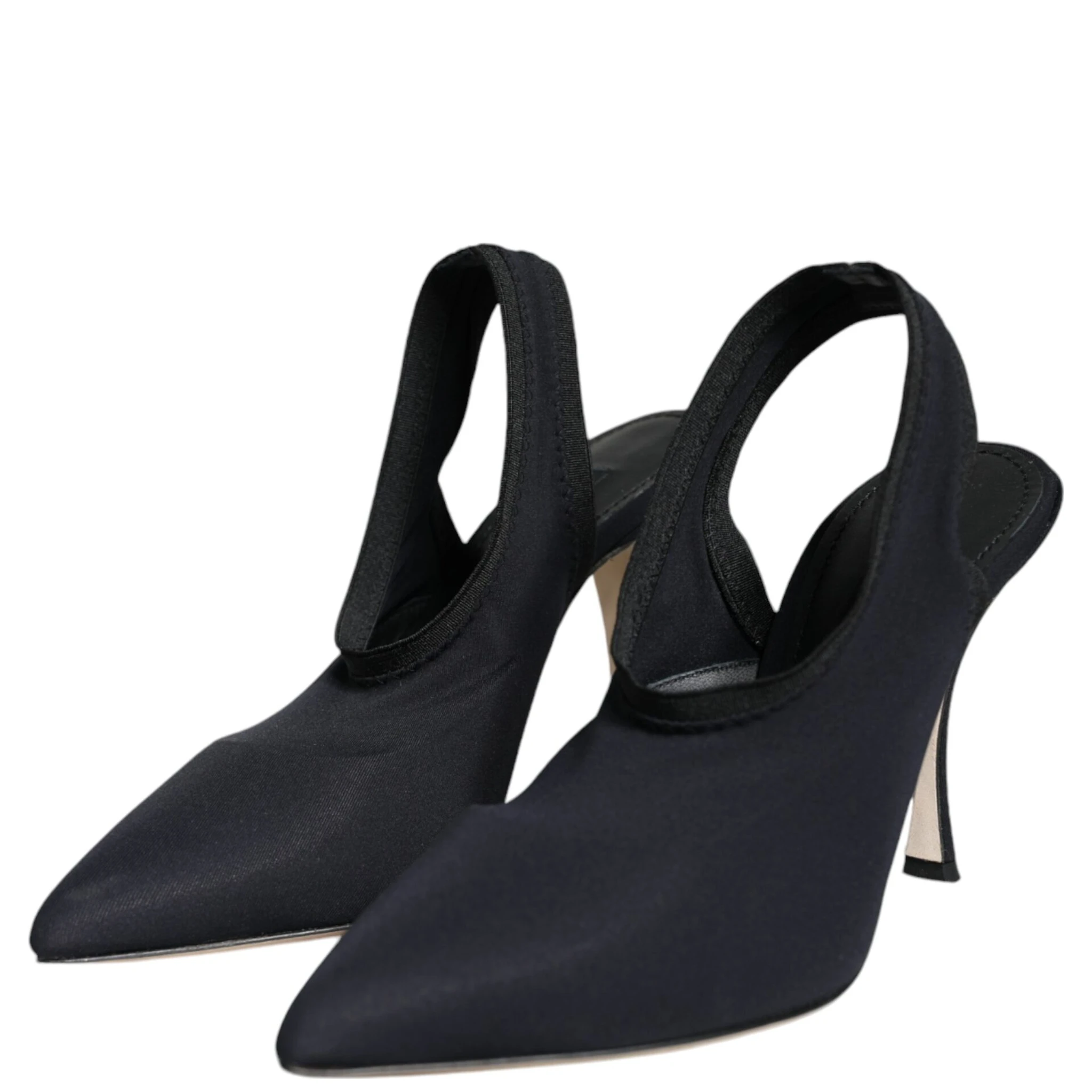Black Jersey Stretch Heels Slingback Shoes