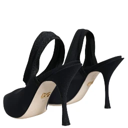 Black Jersey Stretch Heels Slingback Shoes