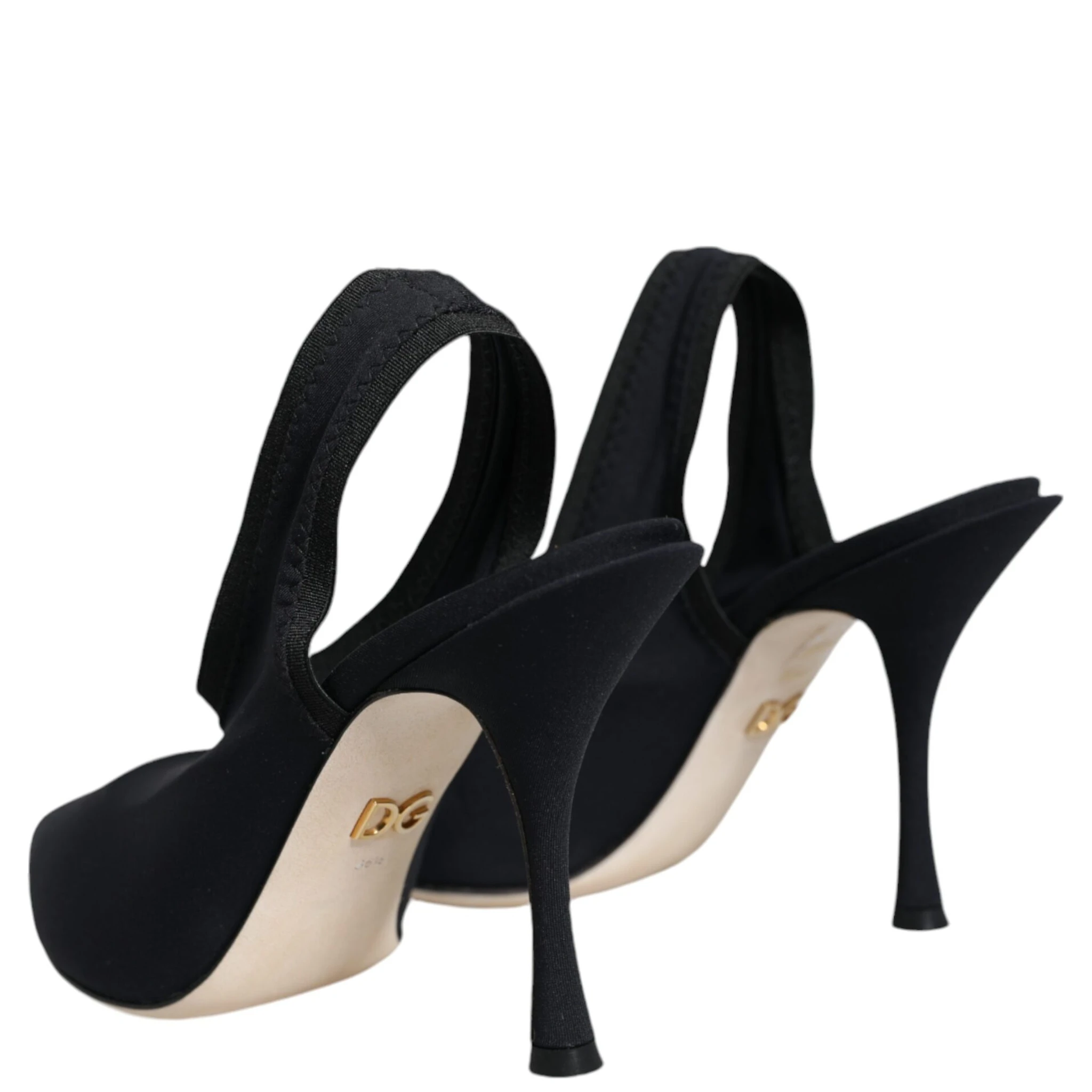 Black Jersey Stretch Heels Slingback Shoes
