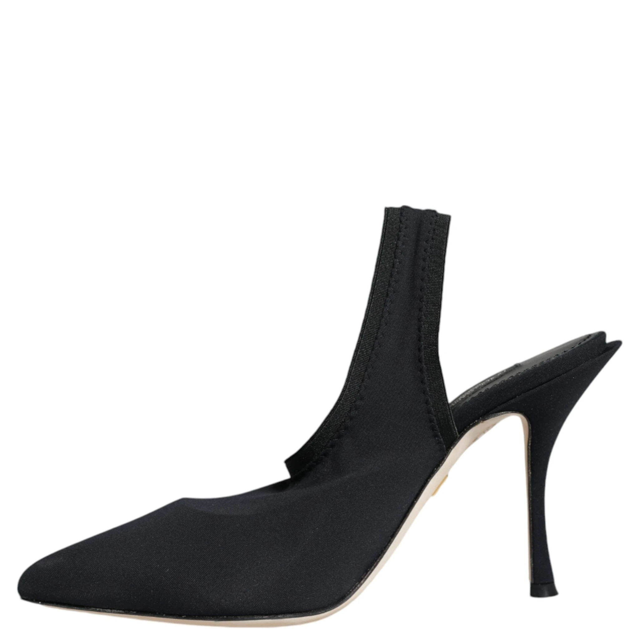 Black Jersey Stretch Heels Slingback Shoes