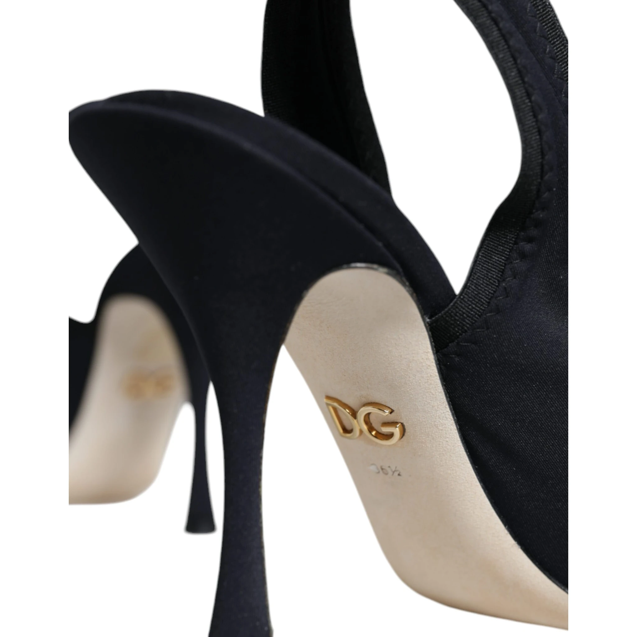 Black Jersey Stretch Heels Slingback Shoes