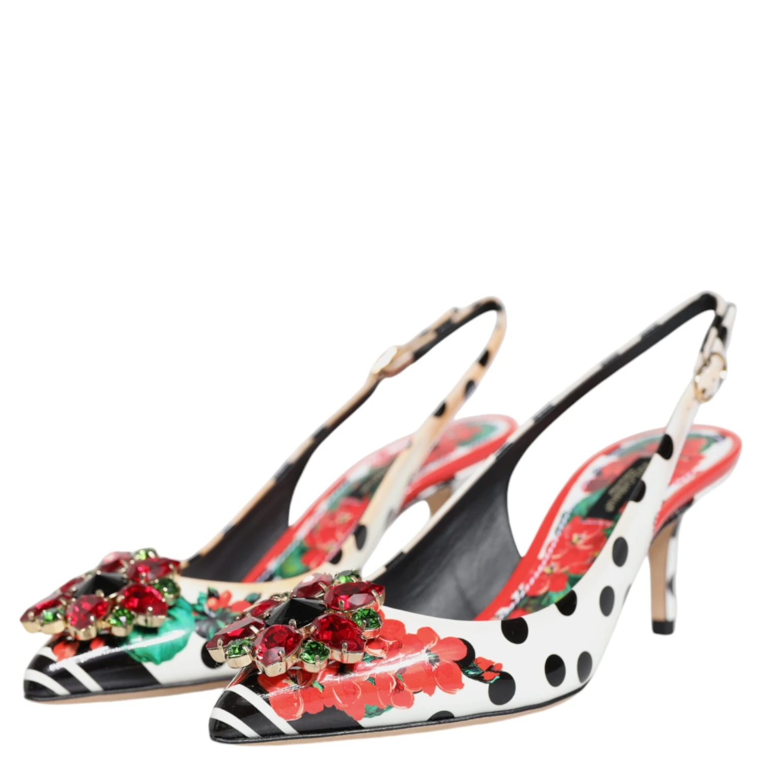 Multicolor Crystal Heels Slingback Shoes