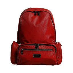 Red Patent Leather Logo Plaque Backpack Bag