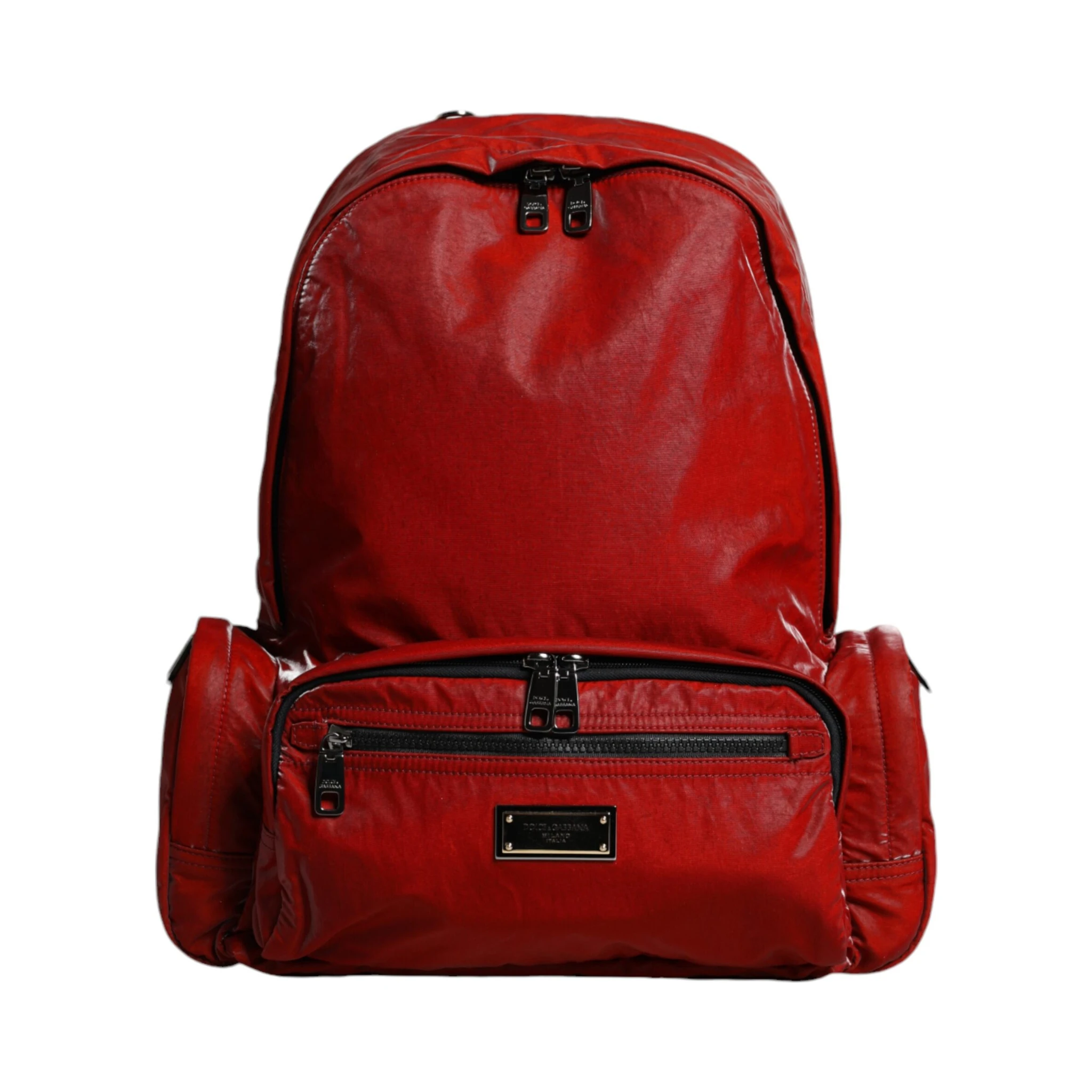 Red Patent Leather Logo Plaque Backpack Bag