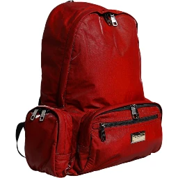 Red Patent Leather Logo Plaque Backpack Bag