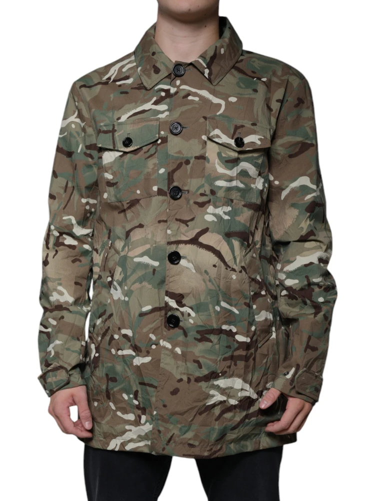 Multicolor Camouflage Collared Coat Jacket