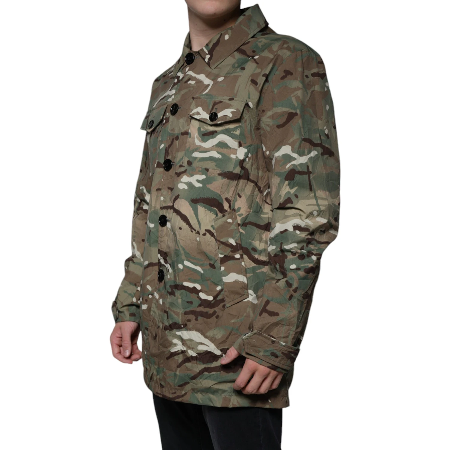 Multicolor Camouflage Collared Coat Jacket
