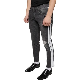 Black Tattered Cotton Skinny Men Denim Jeans