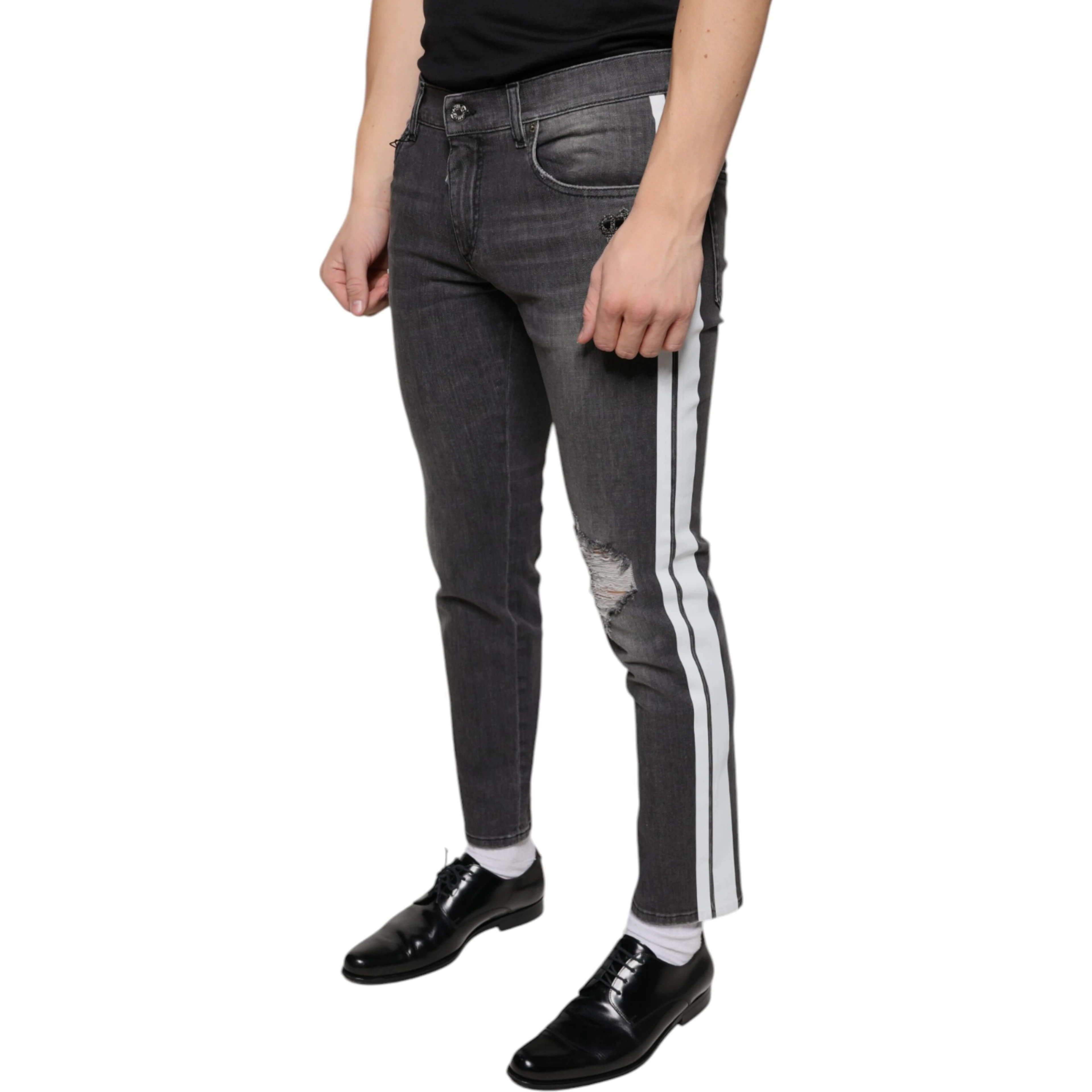 Black Tattered Cotton Skinny Men Denim Jeans