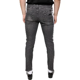 Black Tattered Cotton Skinny Men Denim Jeans