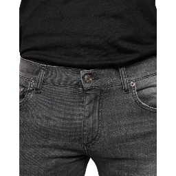 Black Tattered Cotton Skinny Men Denim Jeans