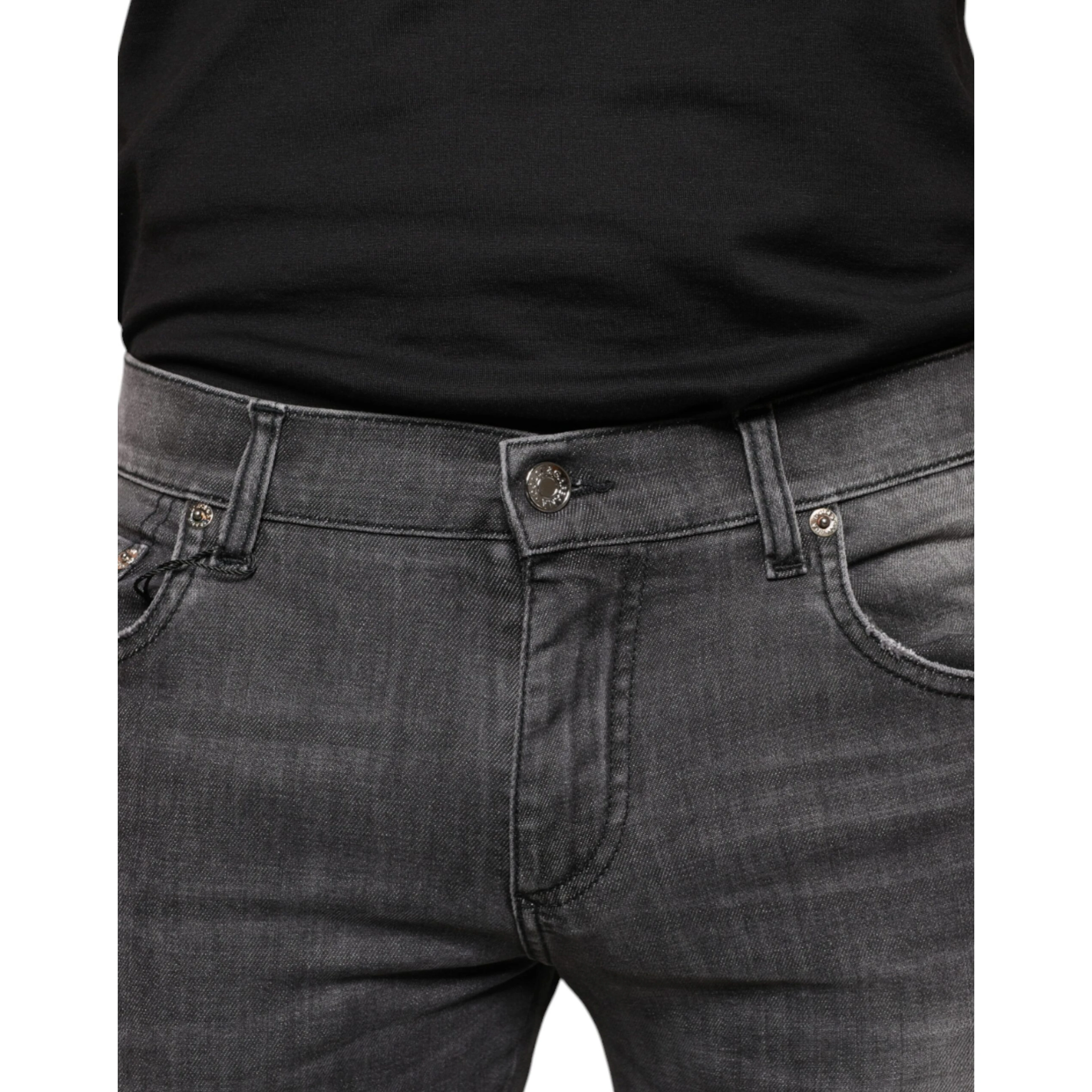 Black Tattered Cotton Skinny Men Denim Jeans