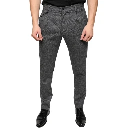 Gray Check Tartan Wool Skinny Pants