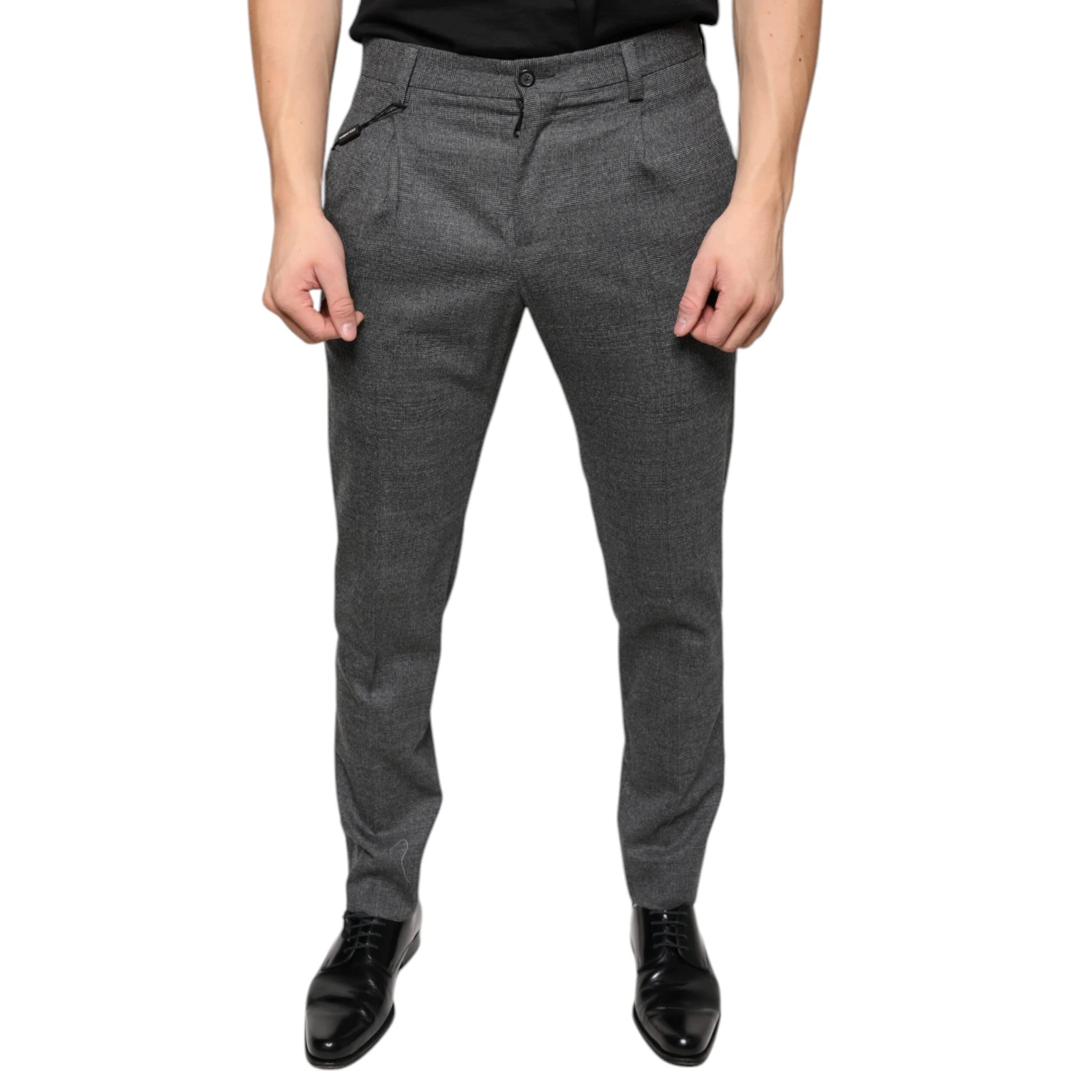 Gray Check Tartan Wool Skinny Pants